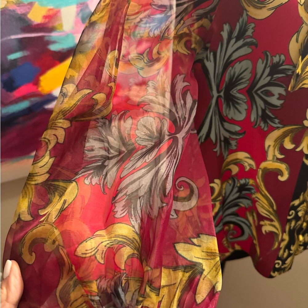 Alice & Olivia  Women's Red and Gold Baroque Print Blouse NWOT $395 retail - Picture 10 of 14